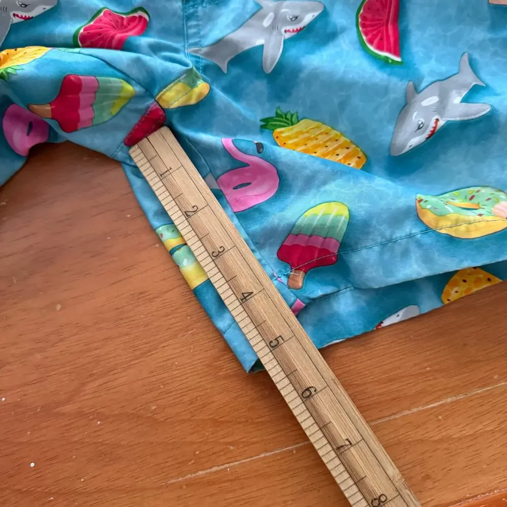 Primark Swim Trunks Board Shorts Boys 7 8 Blue Shark Fruit Print